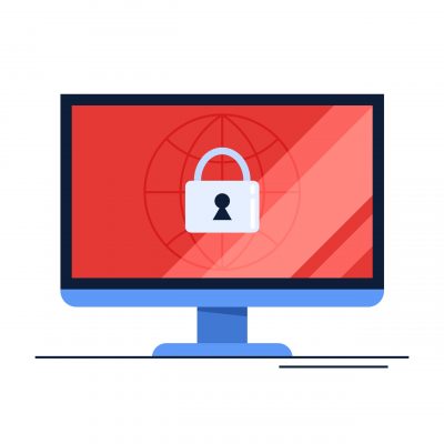Data privacy concept. Idea of safety and protection while using internet for communication. Computer guard. Vector illustration in cartoon style